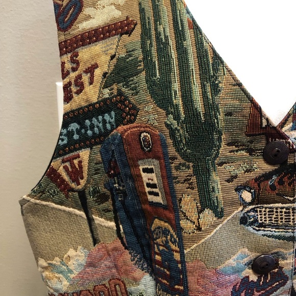 Vintage Venezia Jeans Route 66 Tapestry Style Vest Size 18/20 - Picture 6 of 10